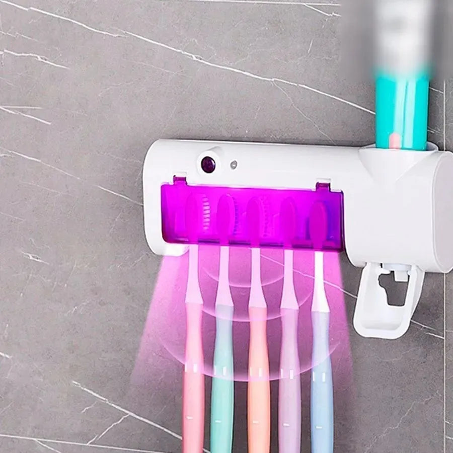 Soporte Esterilizador Cepillos Uv+ dispensador Crema Recargable