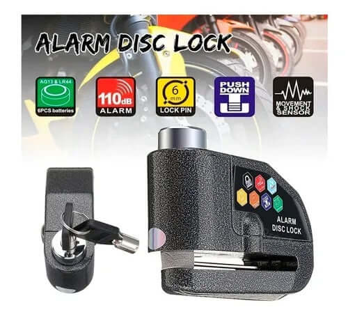 Candado Para Moto Freno De Disco + Alarma Bloqueo Antirrobo