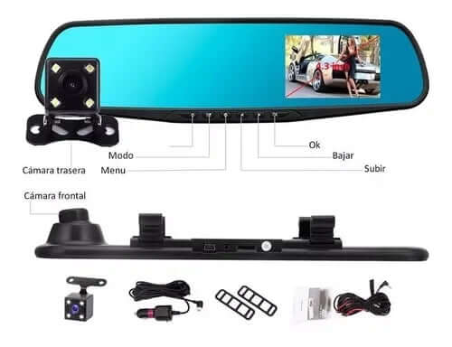 Espejo Retrovisor Con Dvr Y Cámara De Reversa Pantalla 4.3