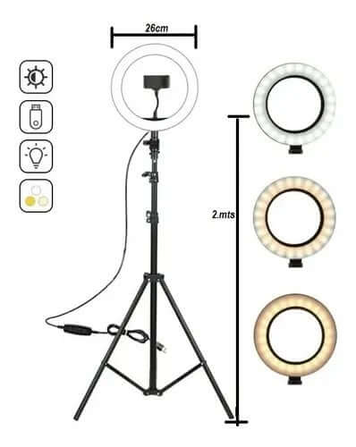 Aro De Luz 26 Cm Con Trípode Profesional 2 Metros De Altura