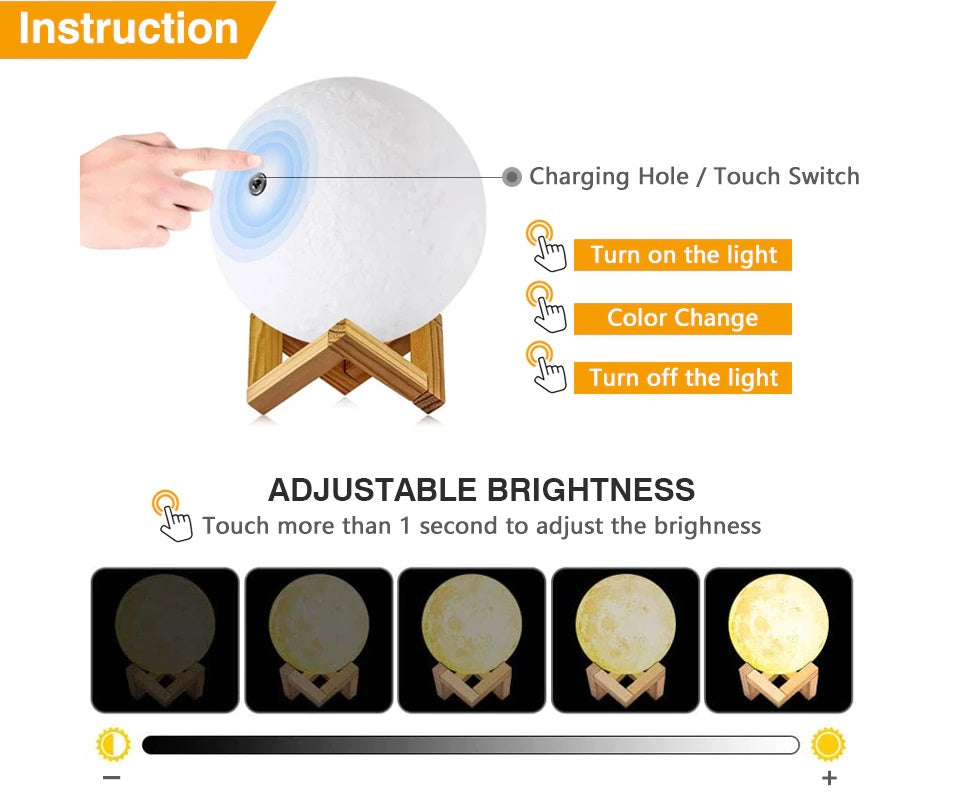 Lámpara Luna Con Control Luz Led Colores Recargable Con Base