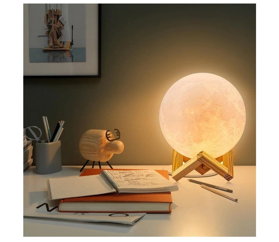 Lámpara Luna Con Control Luz Led Colores Recargable Con Base