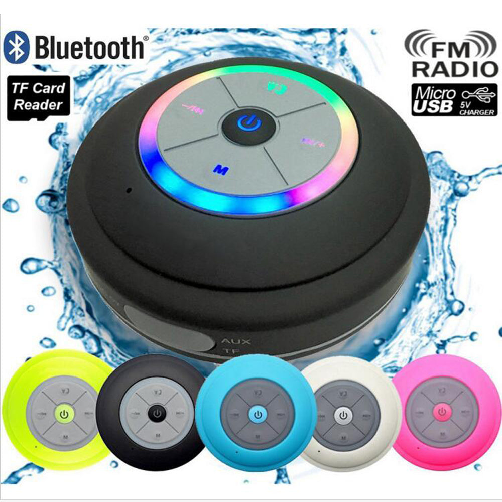  Altavoces de ducha Bluetooth, altavoz portátil inalámbrico para  exteriores con sonido HD, altavoz Bluetooth con 8 horas de reproducción,  radio FM, espectáculo de luz LED manos libres con ventosa, IPX7 impermeable