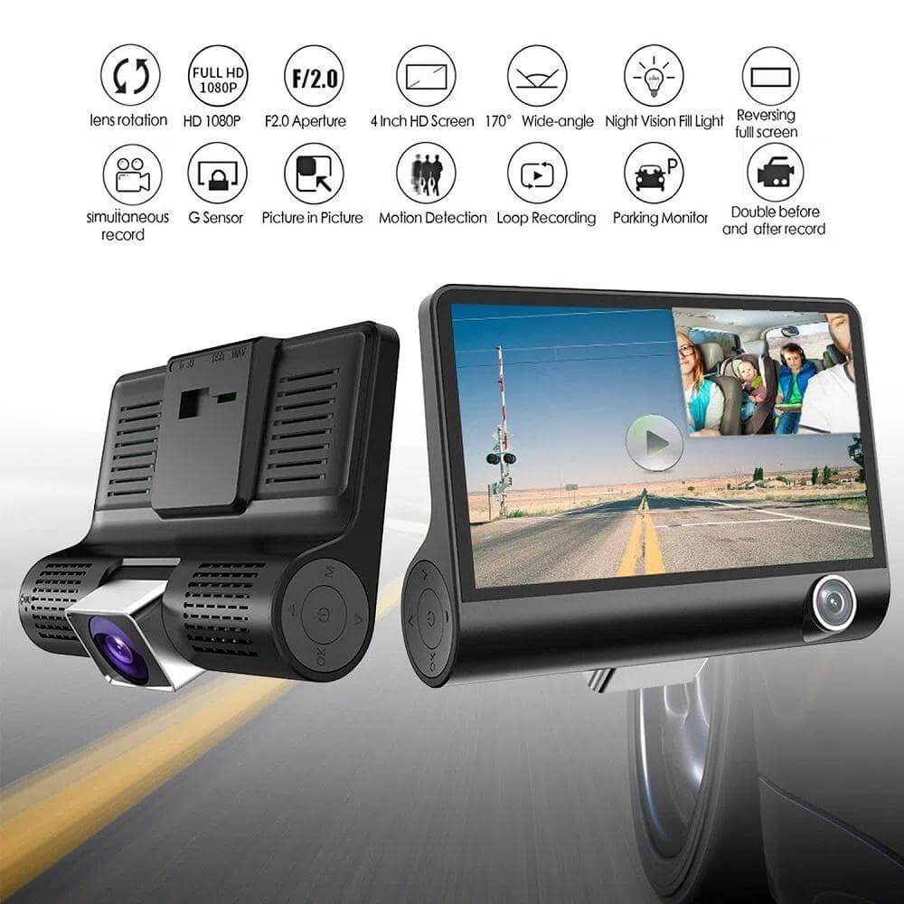 Promocion Camara Carro Dvr Hd 3 Lentes Y Cam Reversa 3 En 1 Grabacion - zaffary store