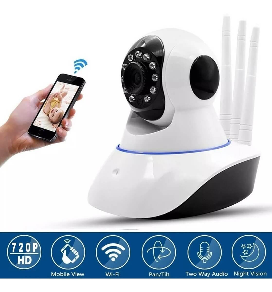 Promoción Cámara Seguridad Ip Wifi Robótica Visión Nocturna 3 Antenas Wifi - zaffary store