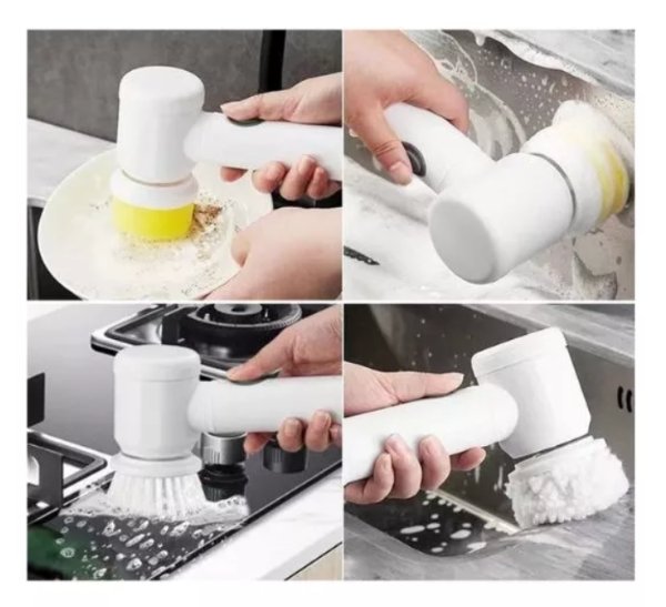 Cepillo Eléctrico de Limpieza 5 en 1 Blanco – Carga USB, 300 rpm