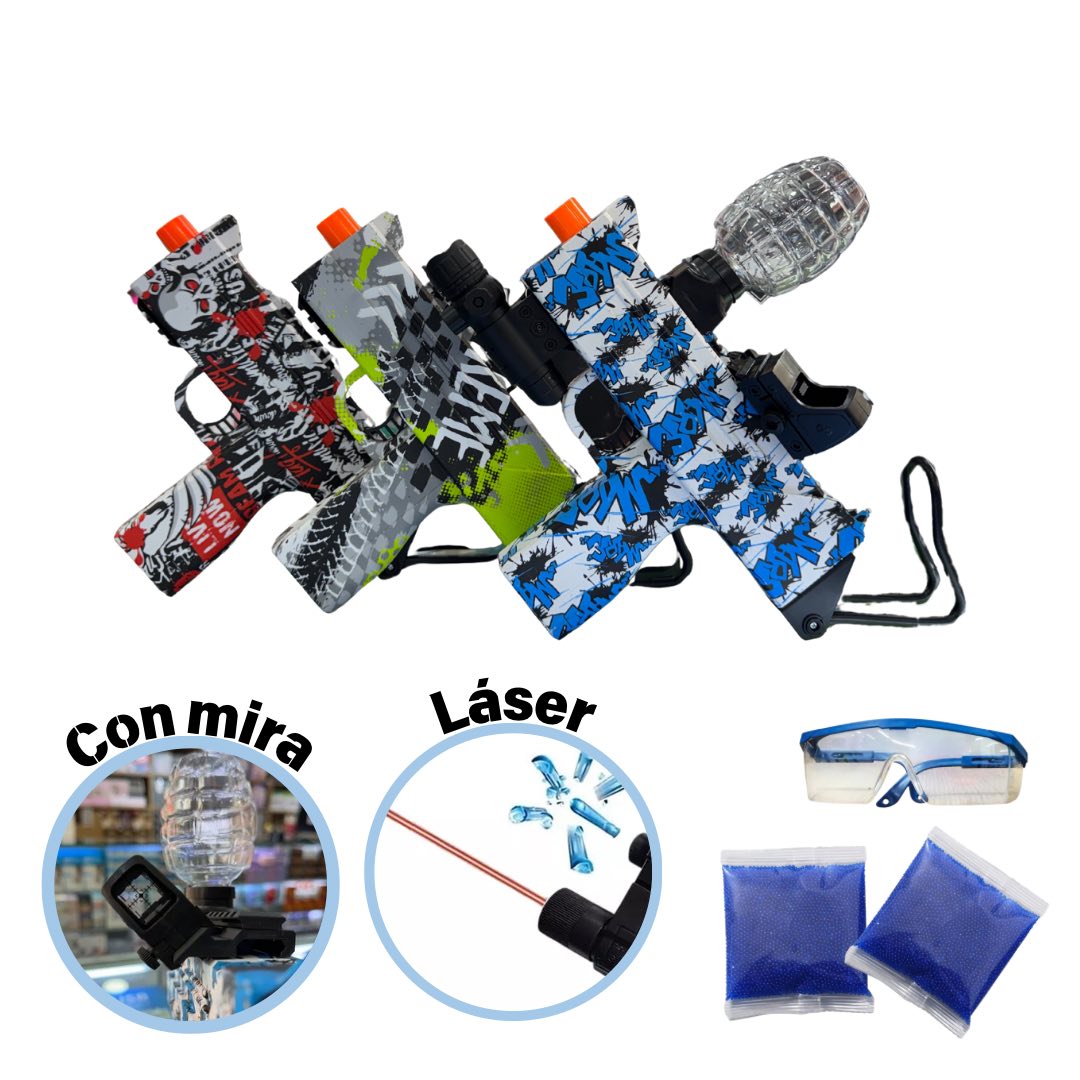 Pistola de Gel para Niños con Mira y Láser 🎯 Juego Recargable con Balines de Agua