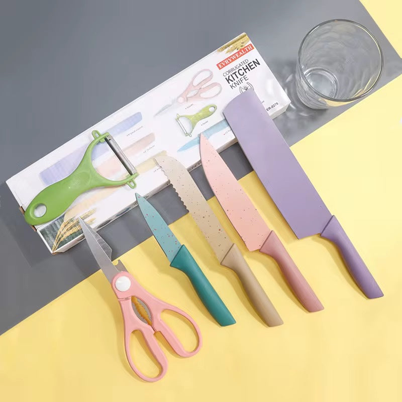 Set de Cuchillos de Cocina 6 Piezas 🔪 Antiadherentes con Pelador y Tijeras