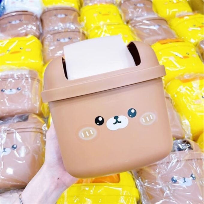 Mini basurera de escritorio con tapa giratoria decorativo cubo de almacenamiento