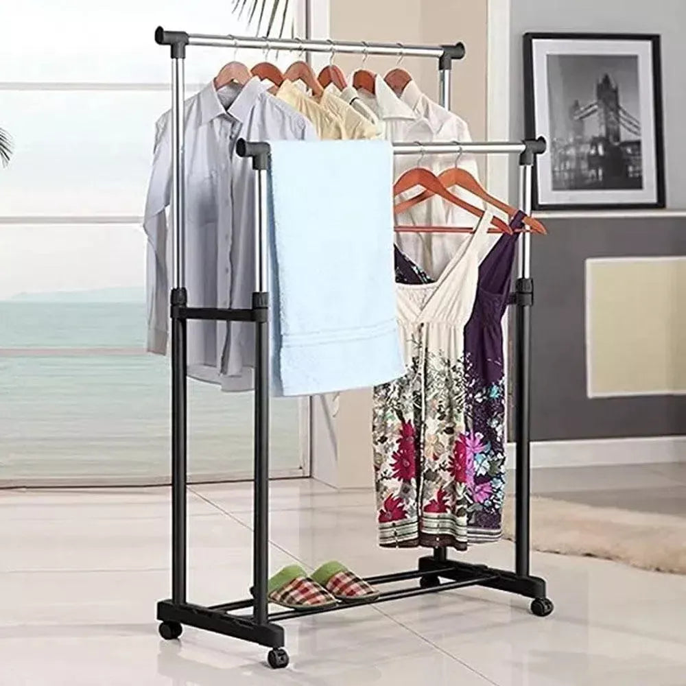 Tendedero De Ropa Plegable Multifuncional Portatil Con Rueda Color Negro