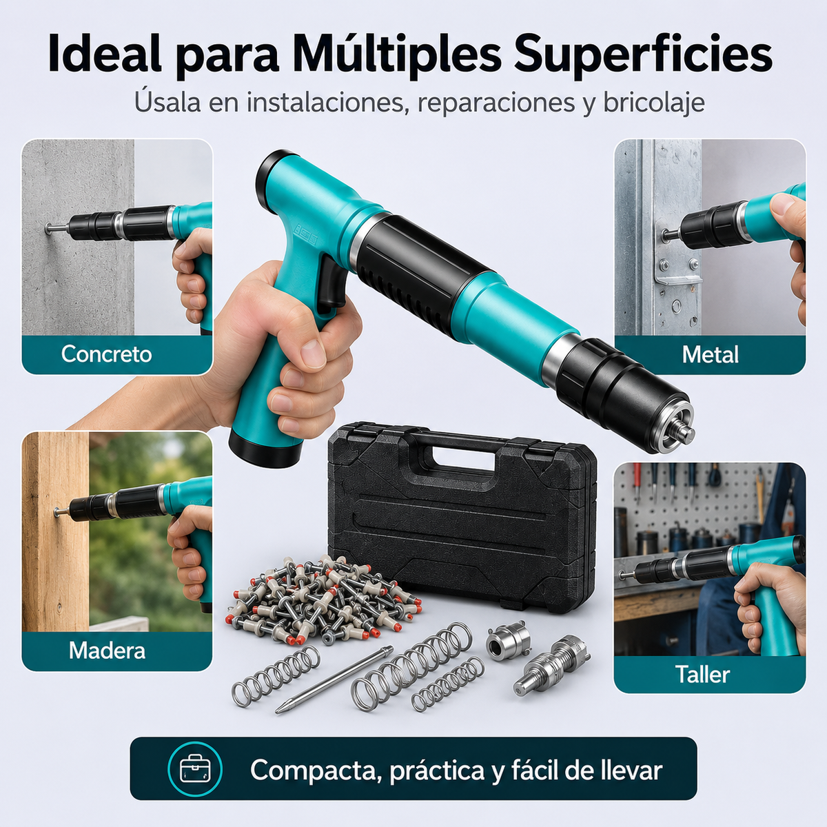 Pistola Neumática para Clavos 🔨 + Gafas de Protección + 10 Clavos | Kit Completo