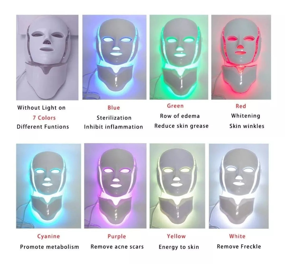 Máscara LED de Fototerapia Facial 💆‍♀️ Rejuvenecimiento para Rostro y Cuello