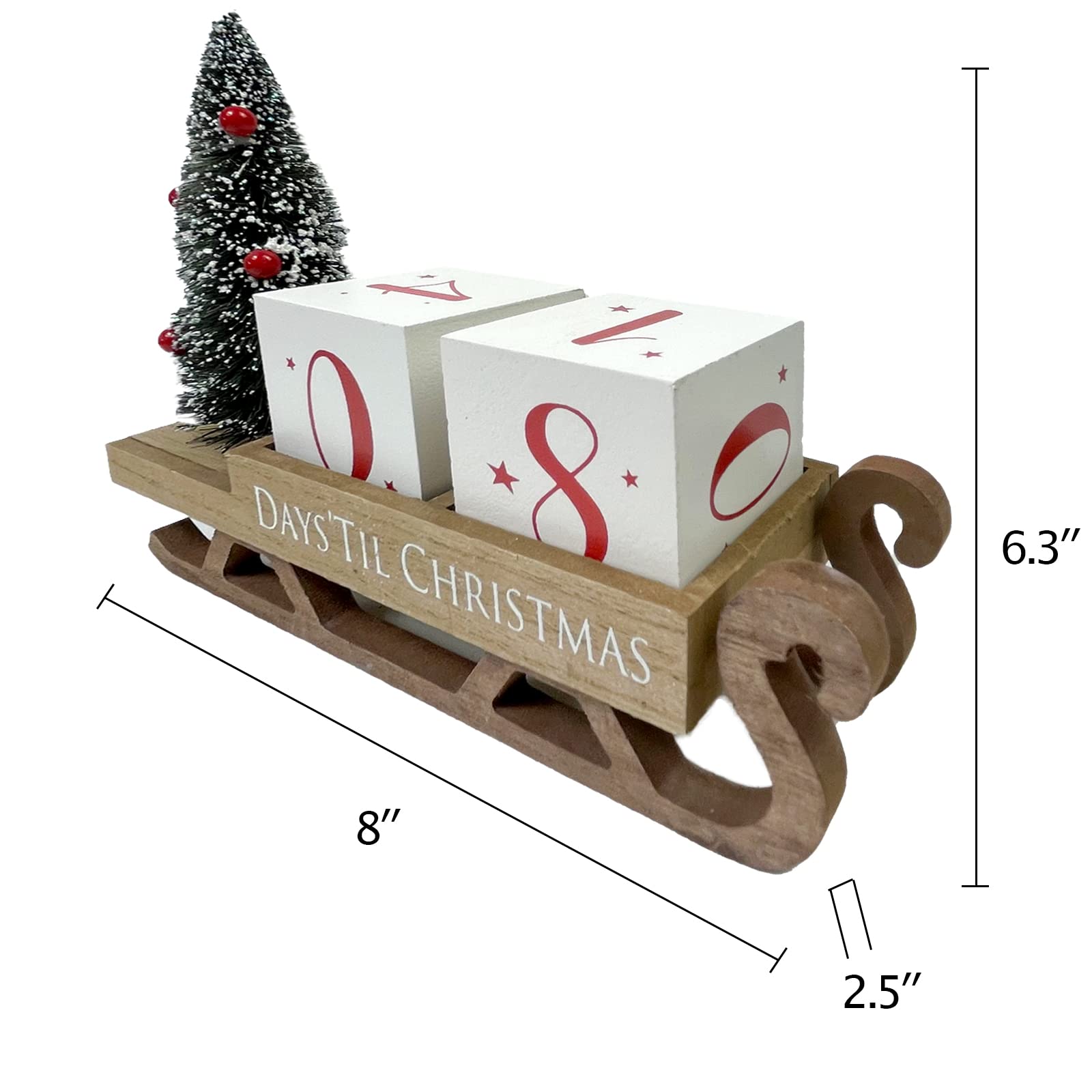 Bloques de cuenta regresiva de Navidad, calendario de Adviento de trineo de Papá Noel, decoración de árbol de Navidad, decoración rústica de madera, decoración de fiesta de Navidad para el