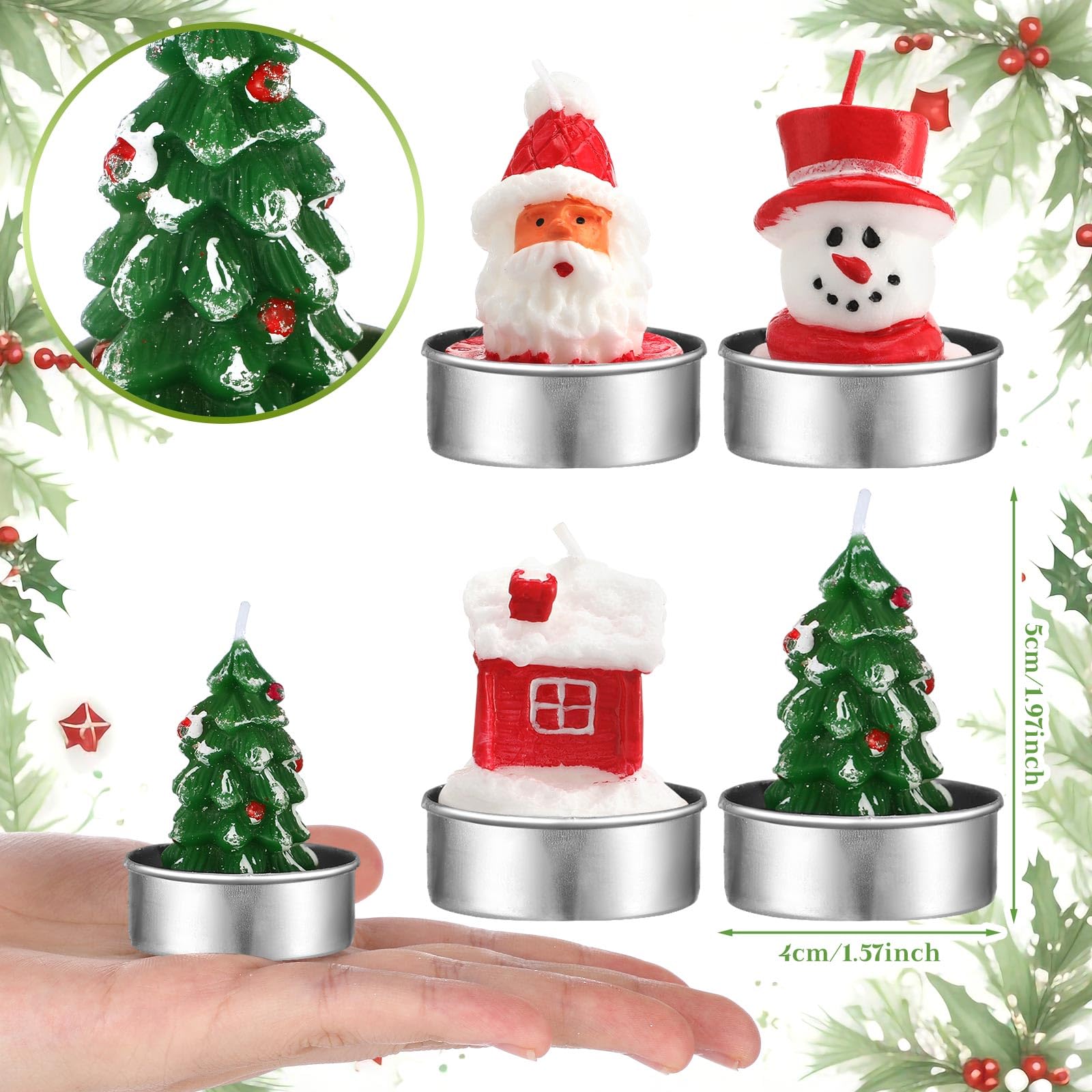 Juego de 12 velas de Navidad con forma de árbol de Navidad, pan de jengibre, hombre, vela perfumada, regalo, Navidad, decoración de mesa, centro de mesa aromático para fiestas de vacaciones