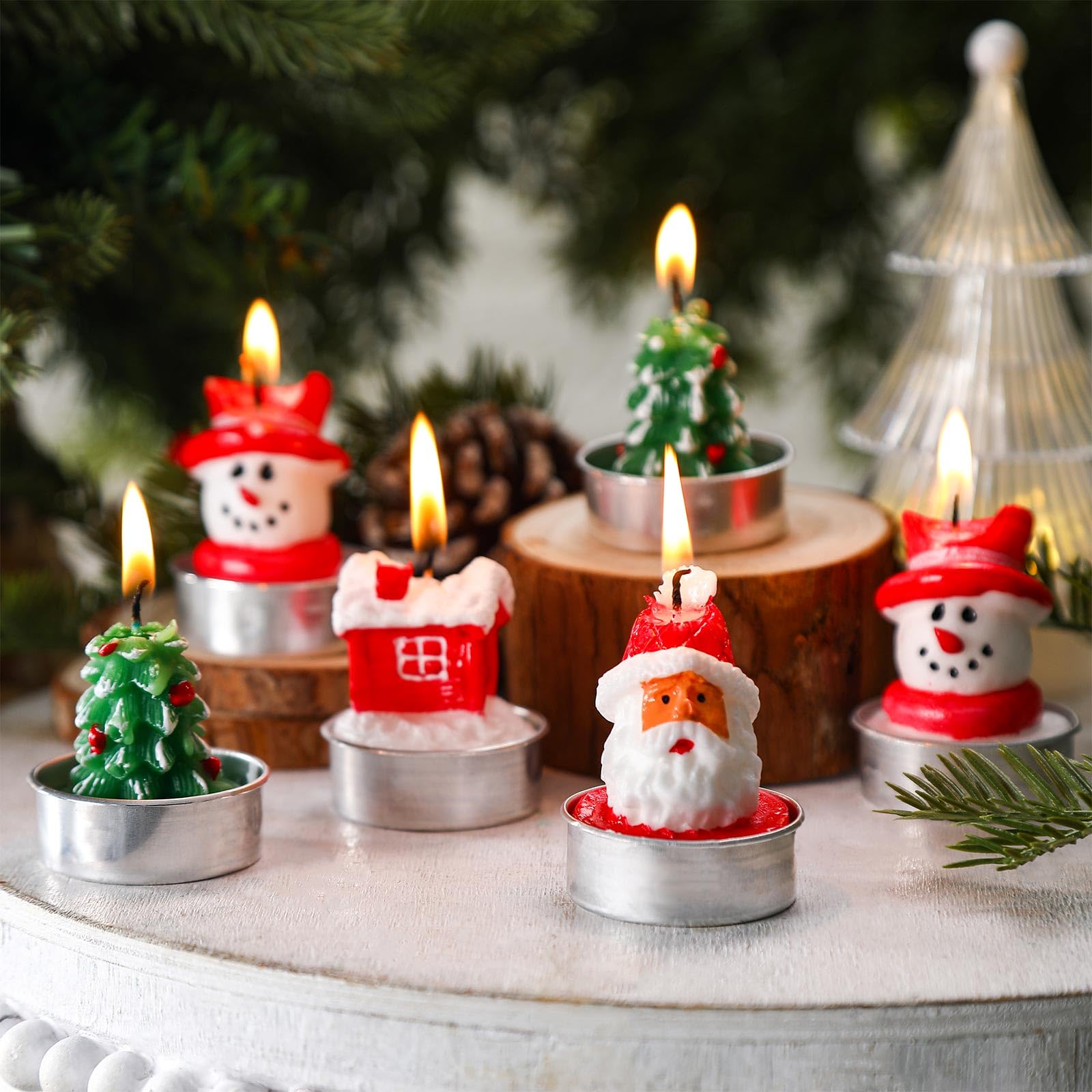 Juego de 12 velas de Navidad con forma de árbol de Navidad, pan de jengibre, hombre, vela perfumada, regalo, Navidad, decoración de mesa, centro de mesa aromático para fiestas de vacaciones