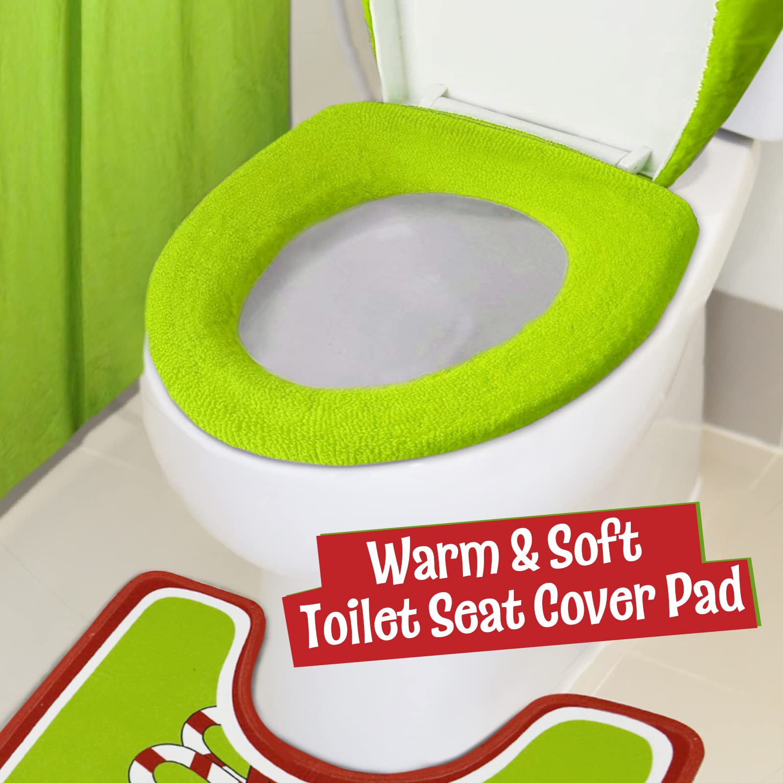 Paquete de 4 decoraciones de baño – Decoración navideña para tapa de inodoro, cubierta de tanque, alfombra en forma de U y almohadilla de asiento para el hogar