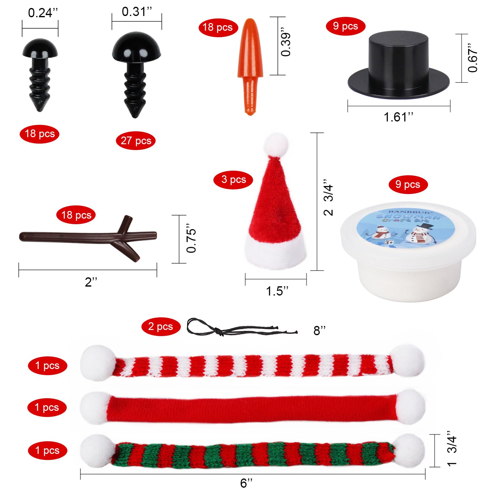 Kit de 9 unidades para construir un muñeco de nieve, manualidades para niños, muñeco de nieve de arcilla para modelar, relleno de calcetines de Navidad para niños, manualidades de Navidad, regalo de