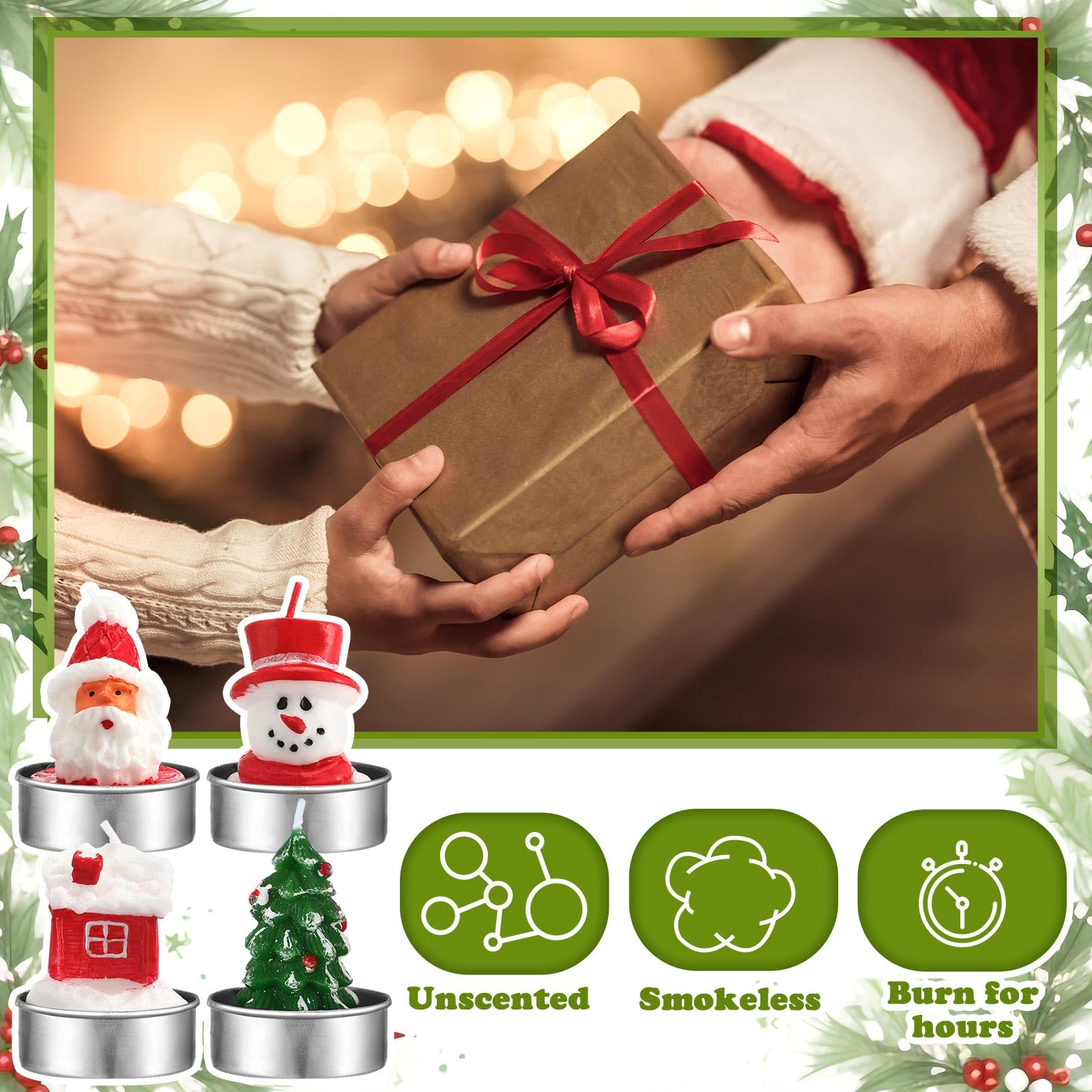 Juego de 12 velas de Navidad con forma de árbol de Navidad, pan de jengibre, hombre, vela perfumada, regalo, Navidad, decoración de mesa, centro de mesa aromático para fiestas de vacaciones