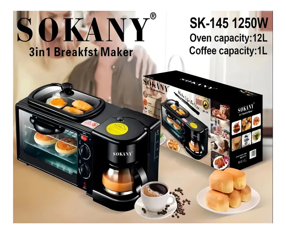 Horno Eléctrico Sokany 3 en 1 🍳 Cocina, Tuesta y Prepara Café