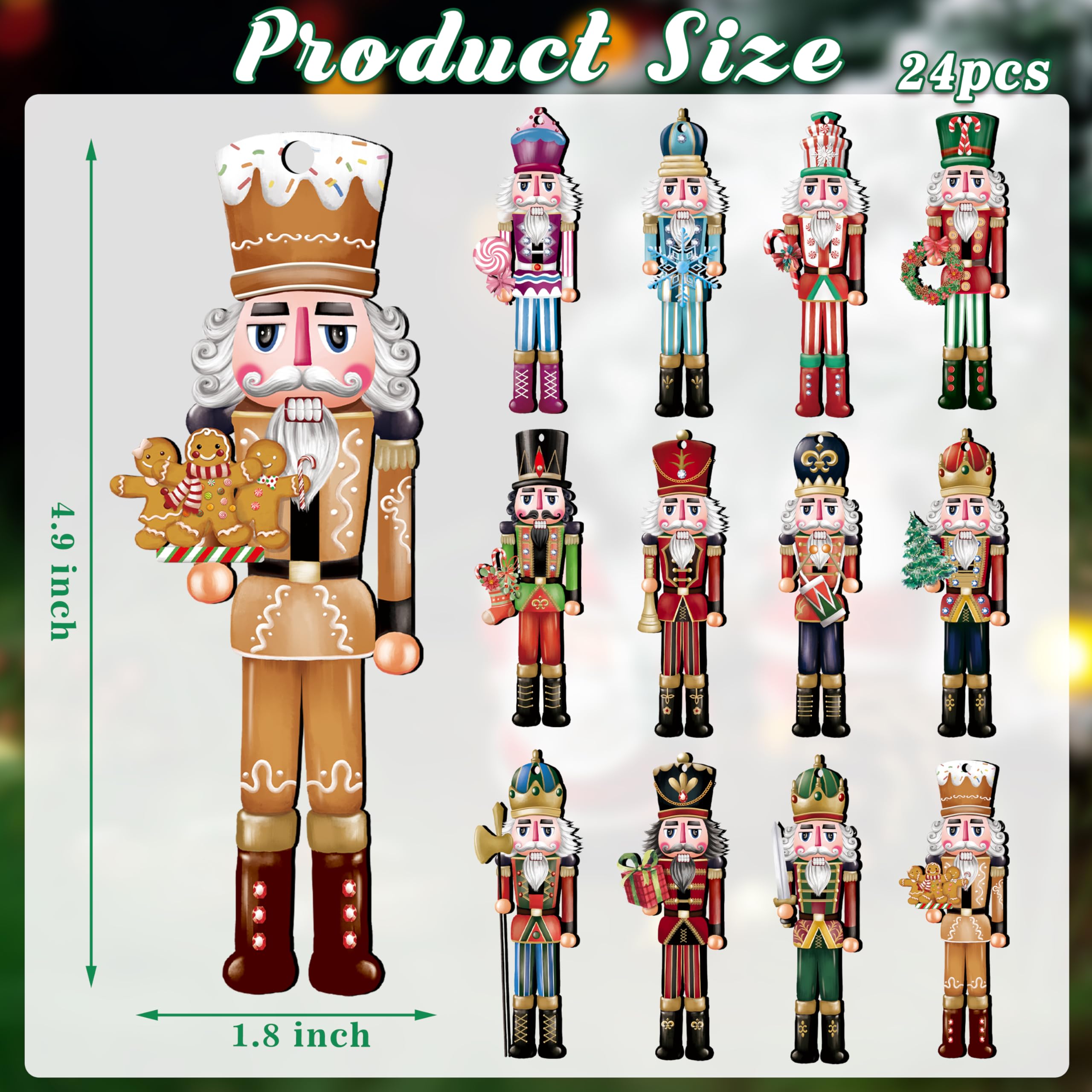 Juego de 24 adornos de madera de cascanueces de Navidad, juego de decoración colgante de madera para colgar en el árbol de Navidad, manualidades de madera, decoración de vacaciones, suministros