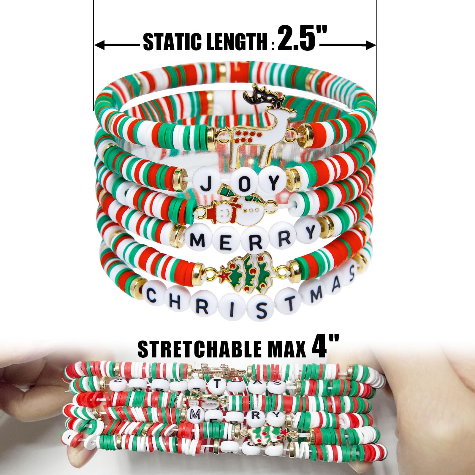 Paquete de 6 bonitas pulseras de Navidad para mujeres, adolescentes y niñas como regalos de fiesta