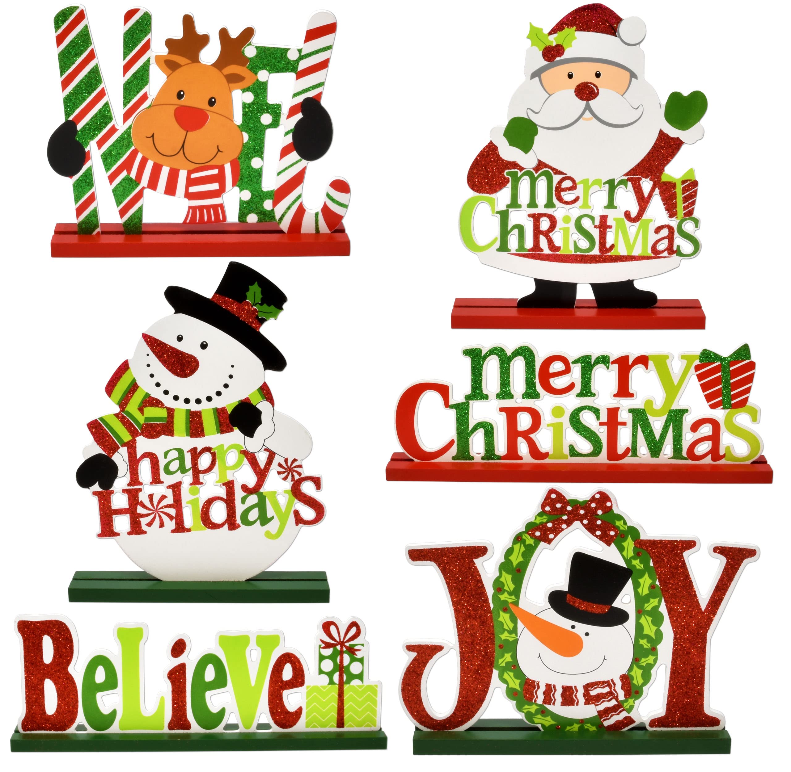 Gift Boutique 6 letreros de mesa de Navidad, centro de mesa de madera, muñeco de nieve, decoración de escritorio de madera para cocina, hogar, suministros de fiesta de Navidad