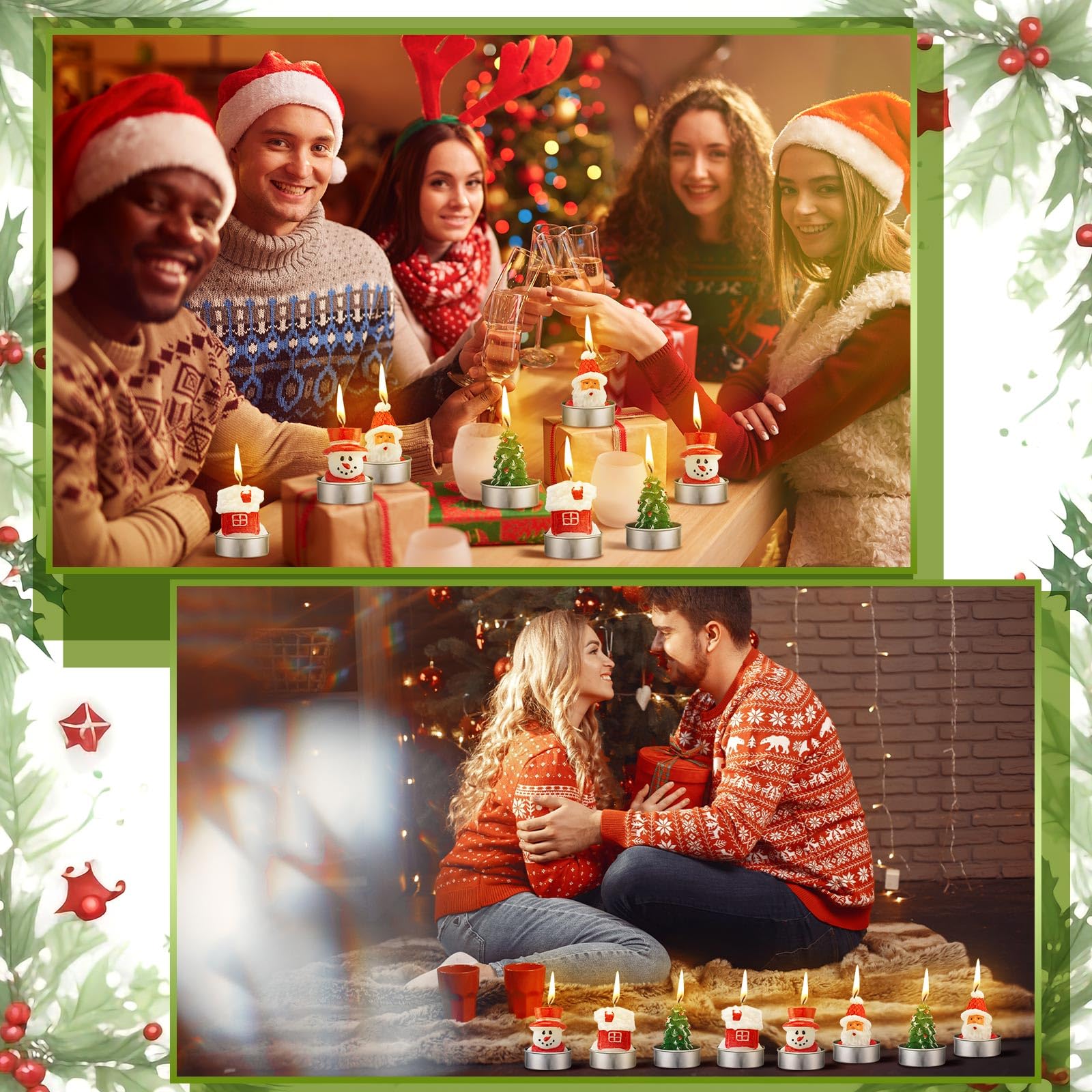 Juego de 12 velas de Navidad con forma de árbol de Navidad, pan de jengibre, hombre, vela perfumada, regalo, Navidad, decoración de mesa, centro de mesa aromático para fiestas de vacaciones