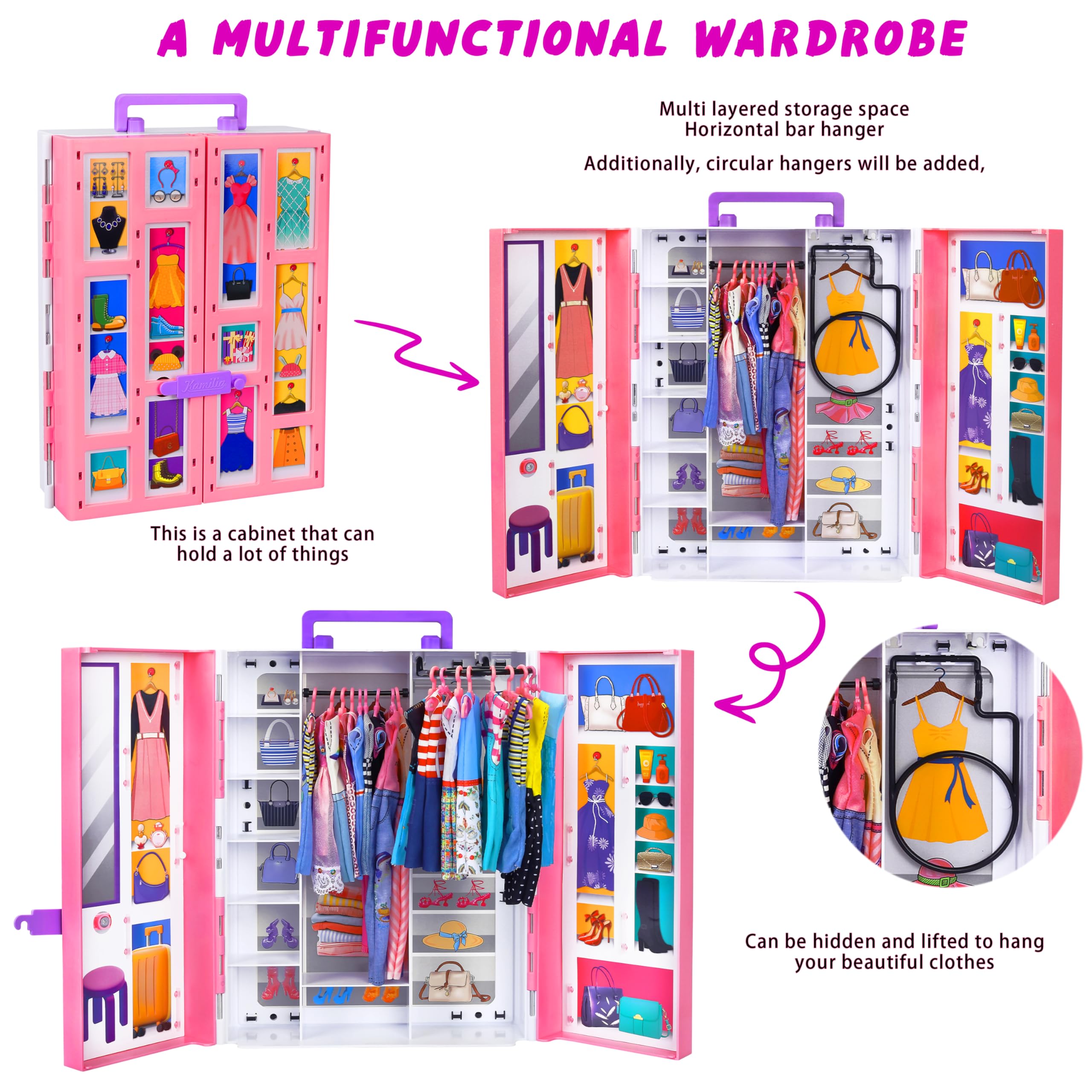 Juego de armario con 342 piezas de ropa y accesorios, vestidos de princesa, tops, pantalones, trajes de baño, armario, zapatos, perchas y otros accesorios, juguetes de vestir para niñas pequeñas