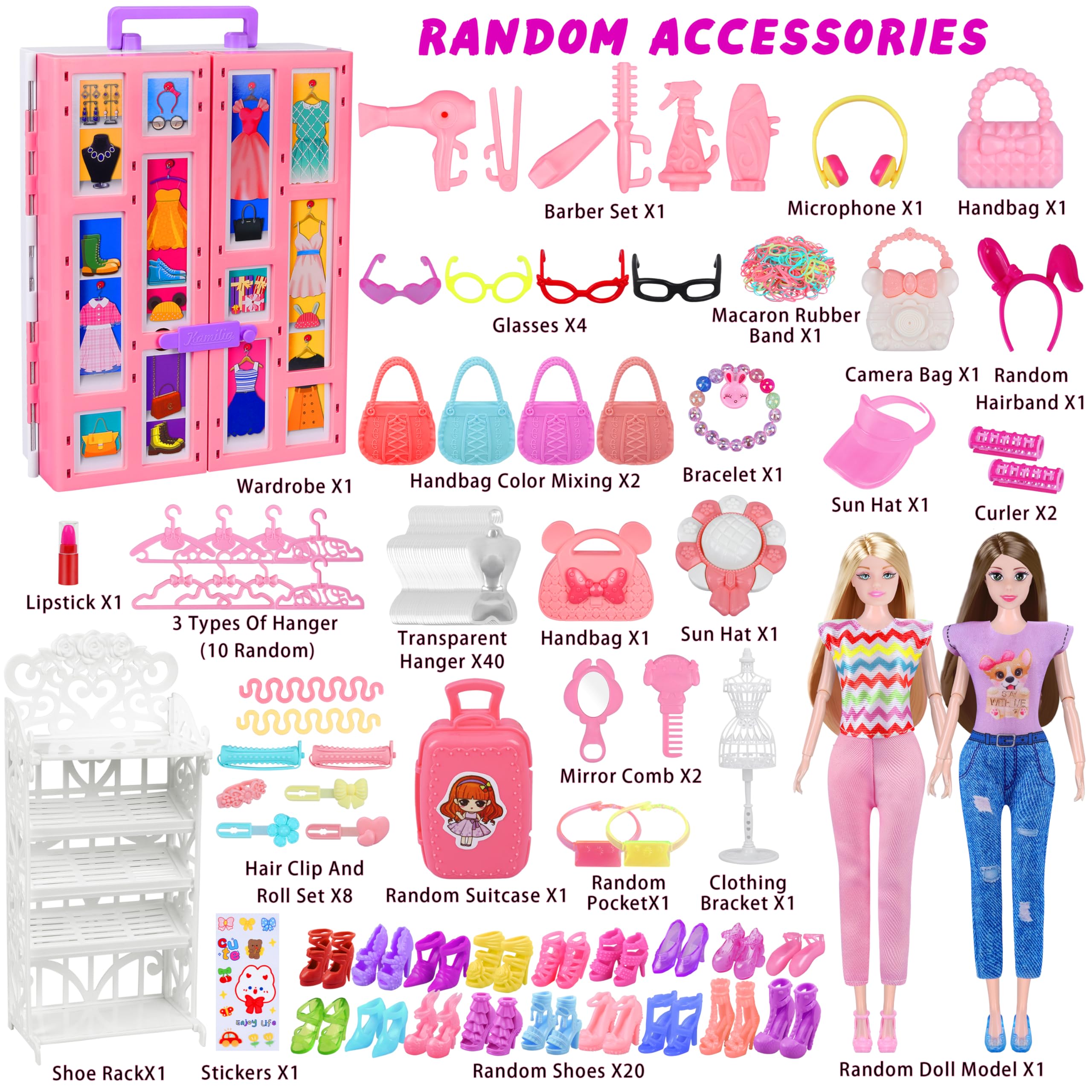 Juego de armario con 342 piezas de ropa y accesorios, vestidos de princesa, tops, pantalones, trajes de baño, armario, zapatos, perchas y otros accesorios, juguetes de vestir para niñas pequeñas