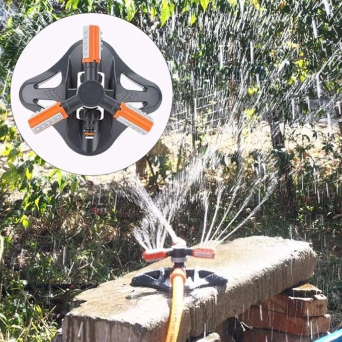 Aspersor rociador de riego 360 rotacion automatica de jardin gris naranja