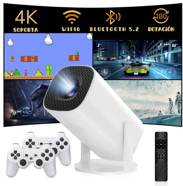 (1)Proyector Profesional 2 En 1 Con Juegos Y Controles + 1000 juegos