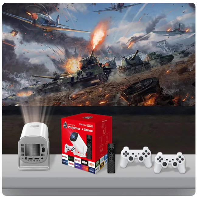 (1)Proyector Profesional 2 En 1 Con Juegos Y Controles + 1000 juegos