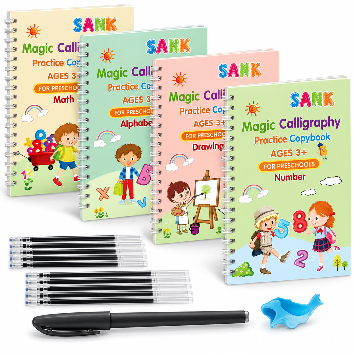Libro Mágico de Caligrafía Kit x4 📚 Aprende Letras, Números y Dibujo Fácilmente