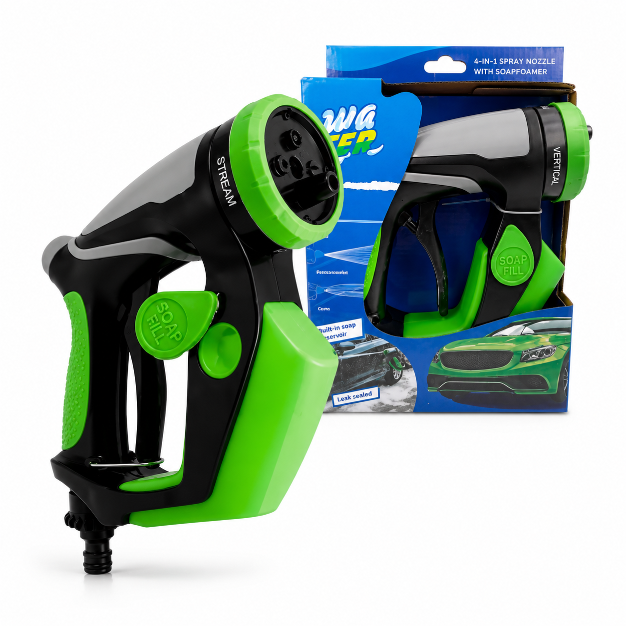 Pistola de Agua Multifuncional 4 en 1 💦 Lava Carros, Riega Jardín y Aplica Espuma