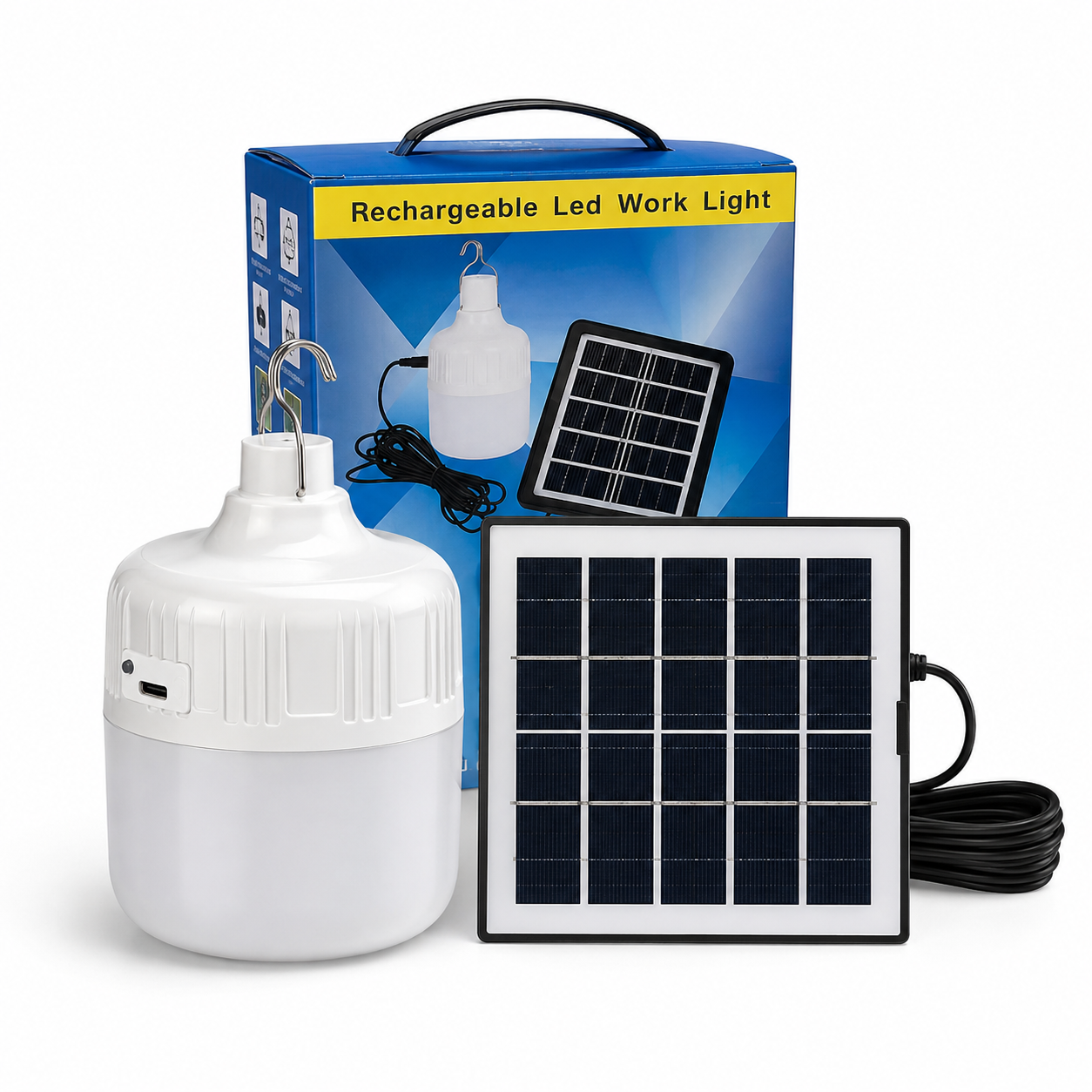 Bombillo Solar Grande LED 💡 Iluminación Recargable para Hogar, Patio y Emergencias