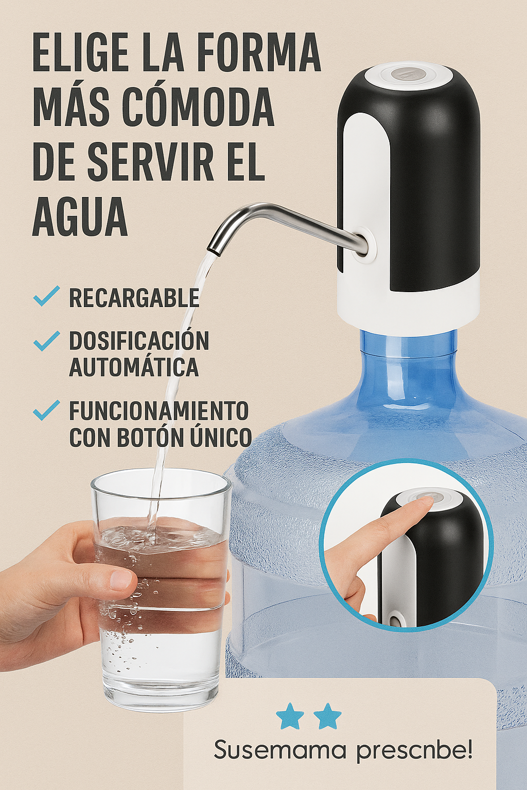 Dispensador Automático de Agua 💧 Sirve con un Botón (Recargable)