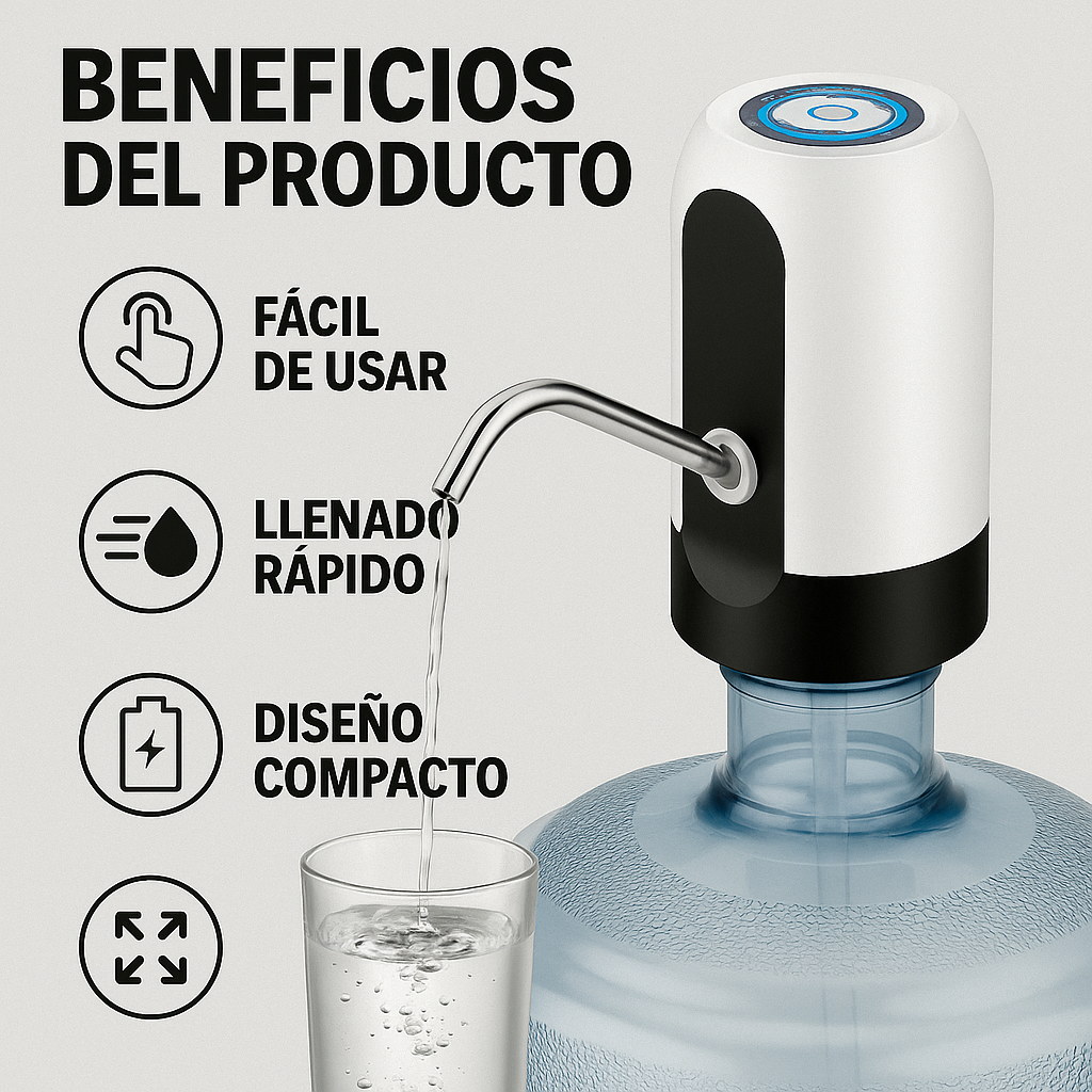 Dispensador Automático de Agua 💧 Sirve con un Botón (Recargable)