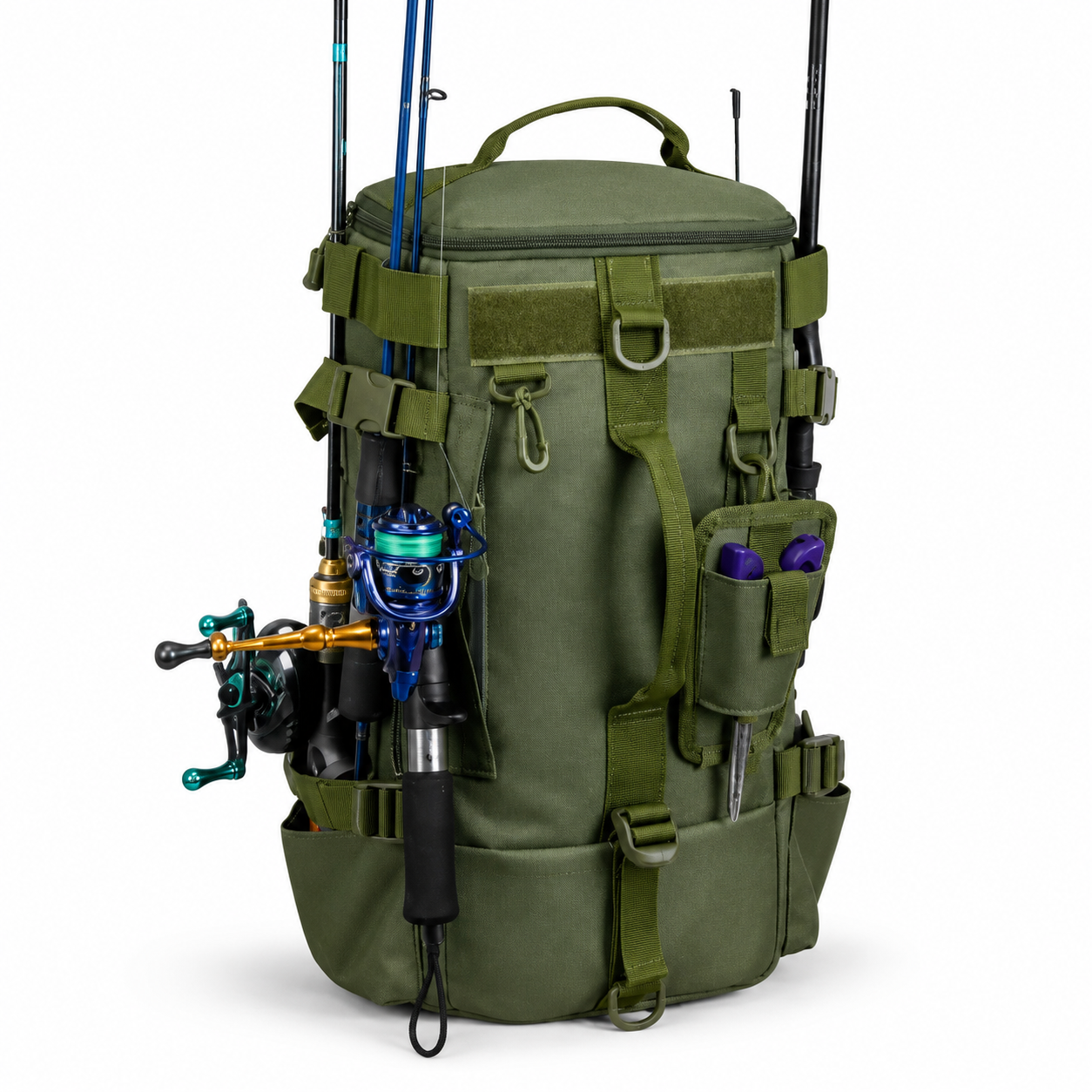 Mochila de Pesca Multifuncional 🎣 Con Porta Cañas y Múltiples Compartimentos