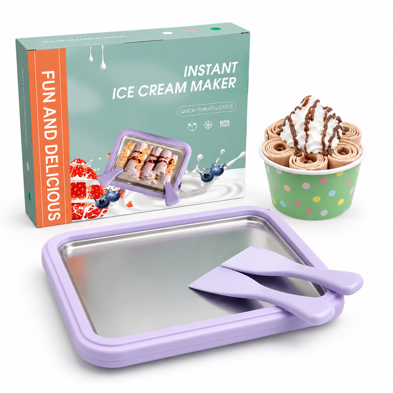 Plancha Fría para Helados Caseros 🍦 Máquina Manual con Espátulas