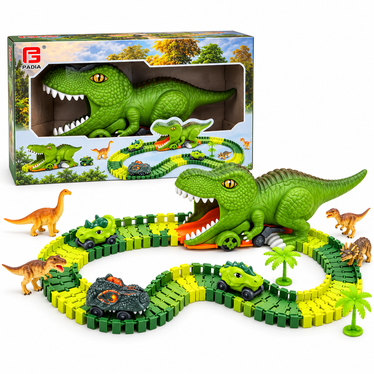 Pista de Dinosaurios T-Rex con Carritos 🦖 Circuito Flexible de Carreras y Aventura Jurásica