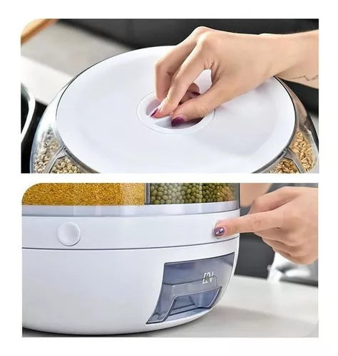 (1)Dispensador De Alimentos Giratorio C, 6 Divisiones, Para Gra Color White