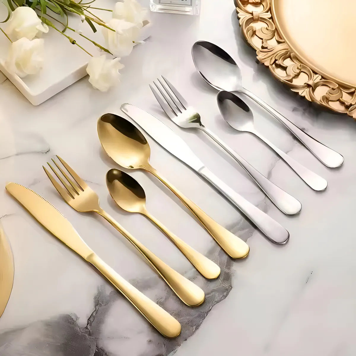Juego de Cubiertos 24 Piezas 🍽 Acero Inoxidable Elegante para Cocina y Mesa