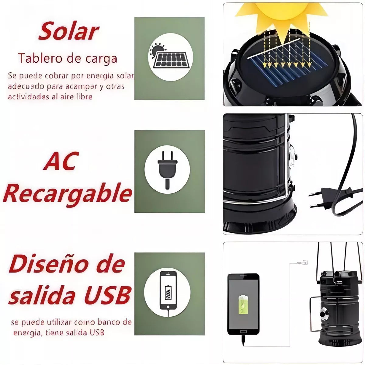 Lampara, linterna Solar, recargable Para Camping y5700