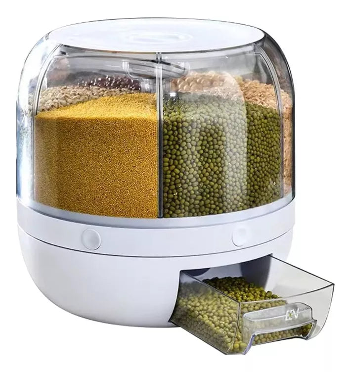 (1)Dispensador De Alimentos Giratorio C, 6 Divisiones, Para Gra Color White