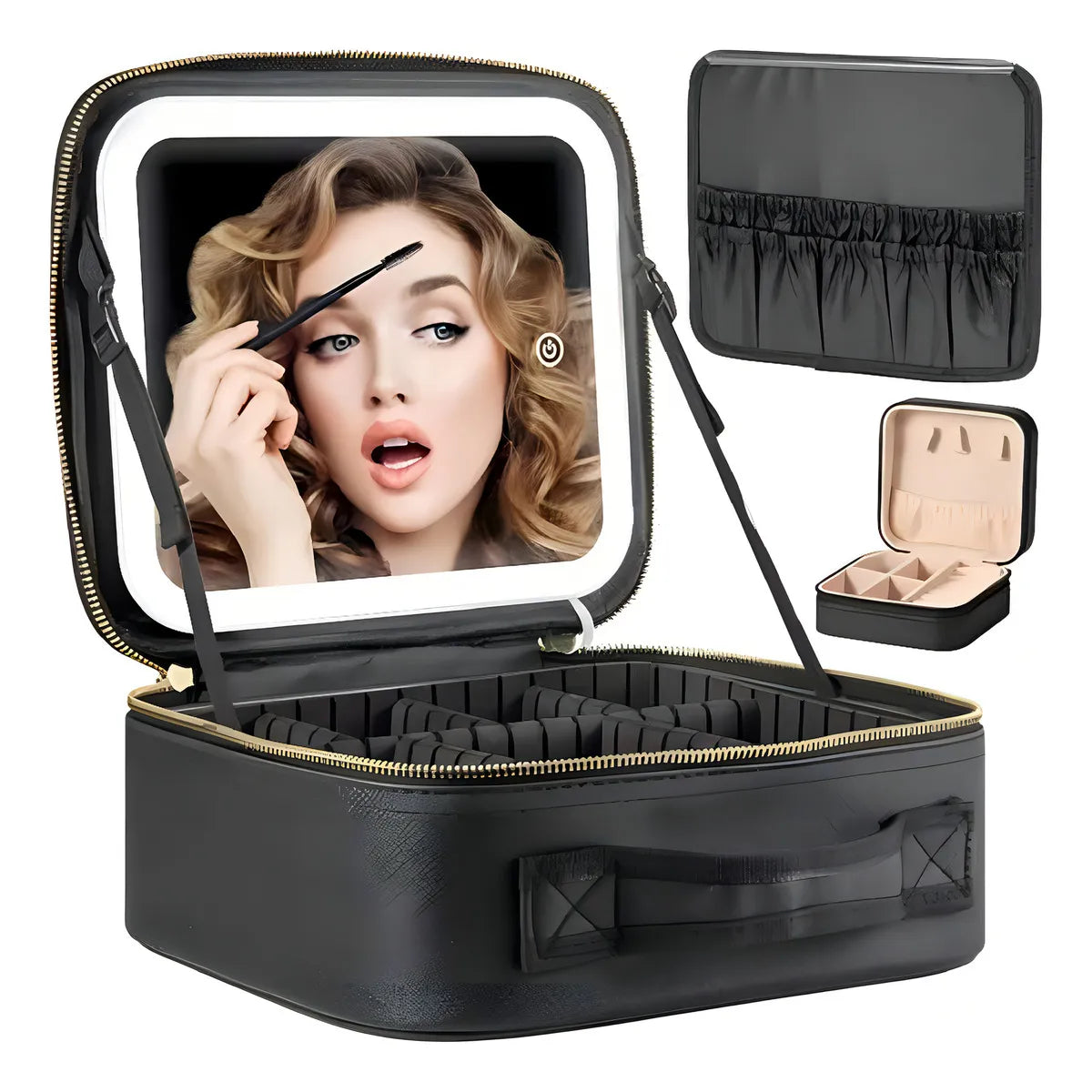 Estuche Cosmética  con Espejo y Luz LED 💄 Organizador de Maquillaje para Viaje