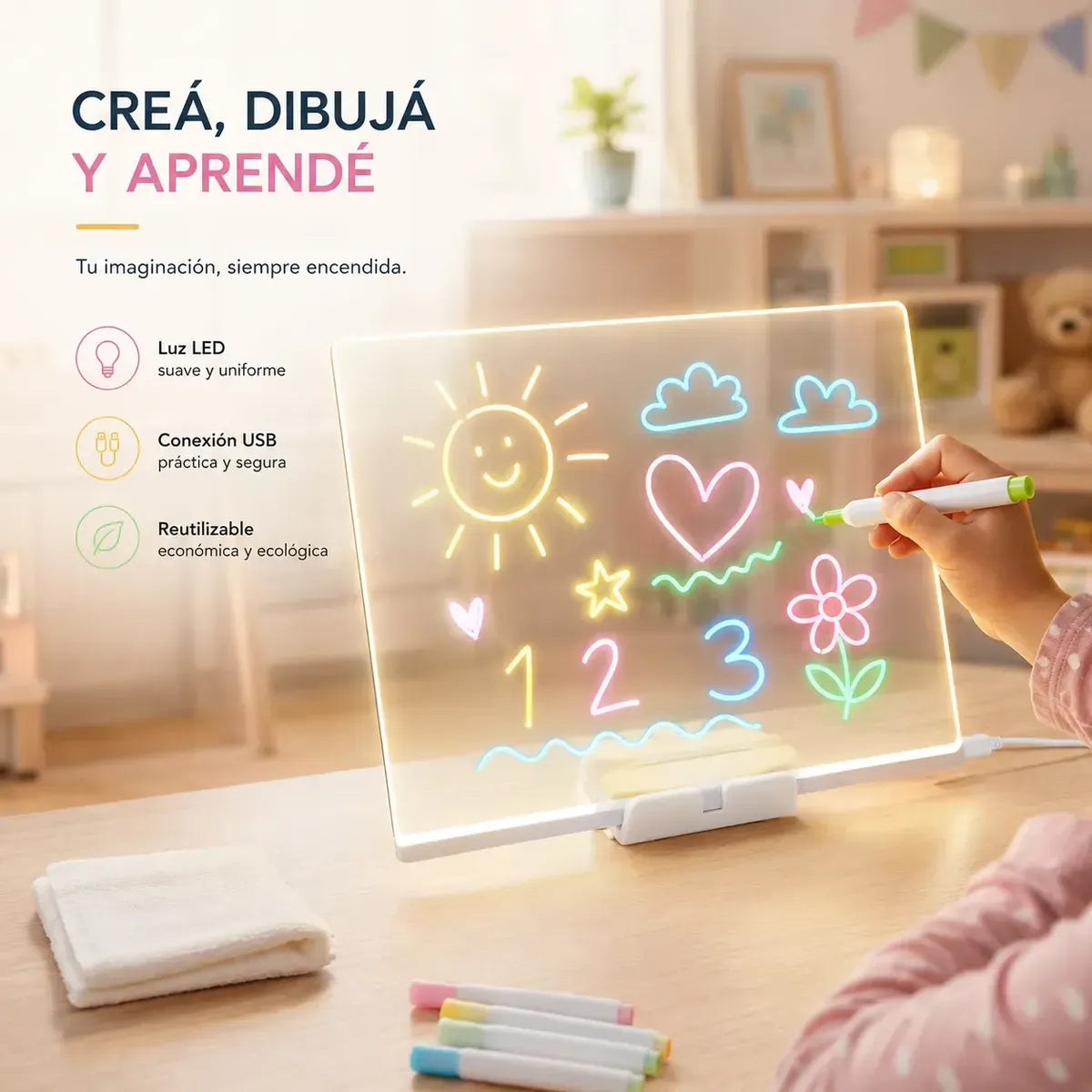 Tablero Luz Led Pizarra Acrílica Luces Neón Didáctico Niñ@s
