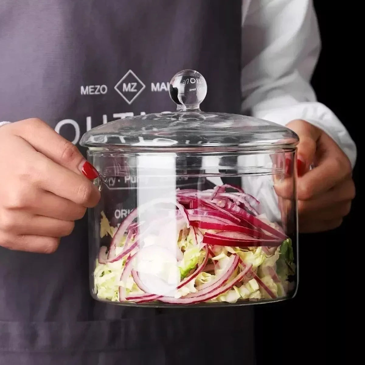(1)Olla de sopa de vidrio transparente, resistente al calor, calefacción contra incendios por microondas, cacerola de vidrio con asas dobles y cubierta, herramientas de cocina