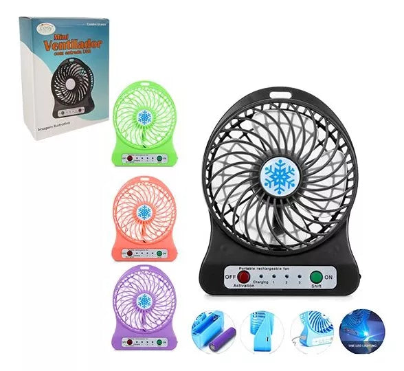 Mini ventilador USB portátil recargable de 3 velocidades