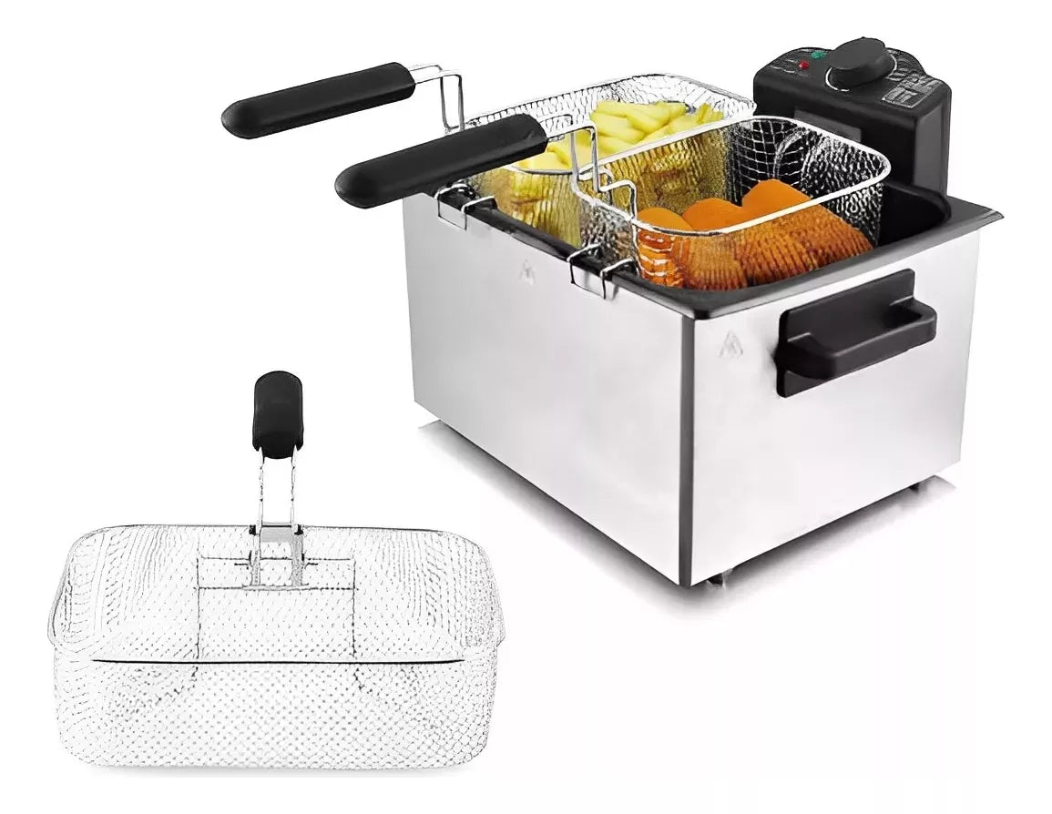 Freidora De Aceite Electrica 2 Cestas En Acero Capacidad 5l