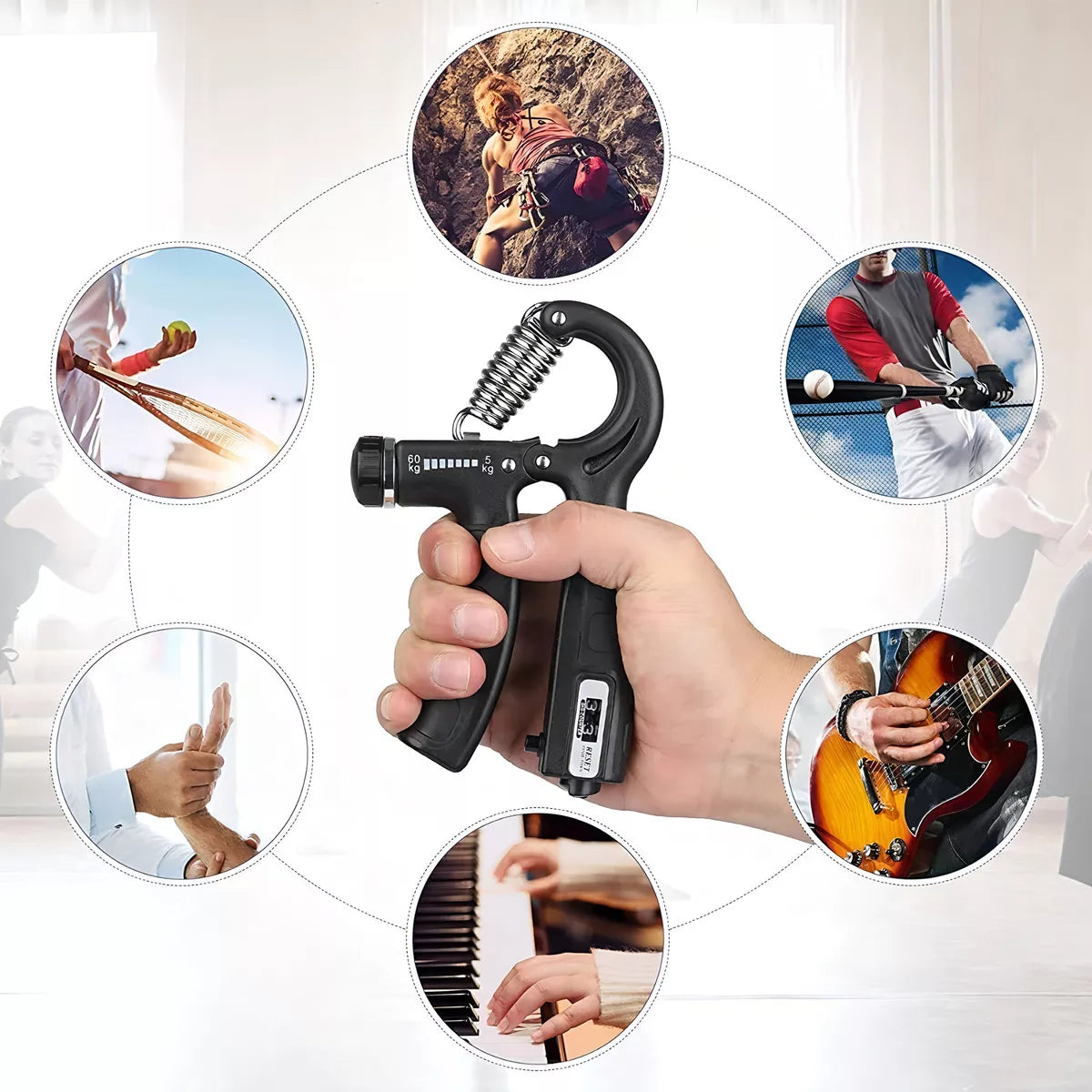 Tensor Hand Grip 60 Kg Contador Fortalece Mano Terapia Brazo Color Negro